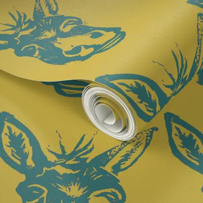Spoonflower Peel And Stick Wallpaper Donkey Face Teal & Mustard 2' X 12' Removable