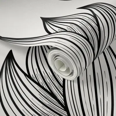 Spoonflower Peel And Stick Wallpaper Doodle Flower 02 - Jumbo - Black And White - Extra Large Black Line Floral 