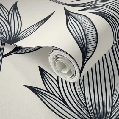 Spoonflower Peel And Stick Wallpaper Doodle Flower Black Creamy White Floral 2' X 12' Removable