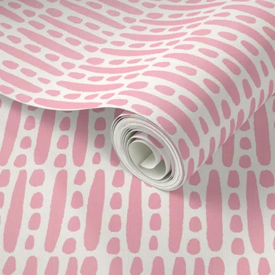 Spoonflower Peel And Stick Wallpaper Dot Dot Dash Modern Organic Stripe In Rosebud Pink And White (large) 2' X 1