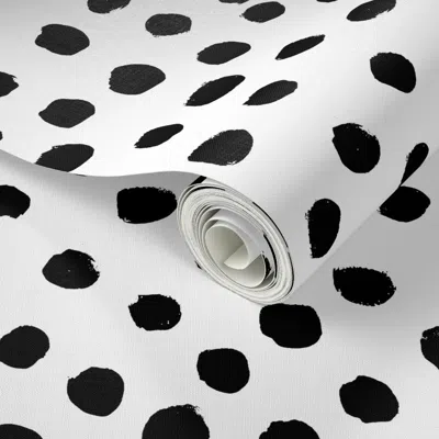 Spoonflower Peel And Stick Wallpaper Dots And Spots Black And White Minimal Monochrome Dots 2' X 12' Removable In Multi
