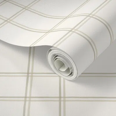 Spoonflower Peel And Stick Wallpaper Double Windowpane Plaid Tans On Cream 2' X 12' Removable