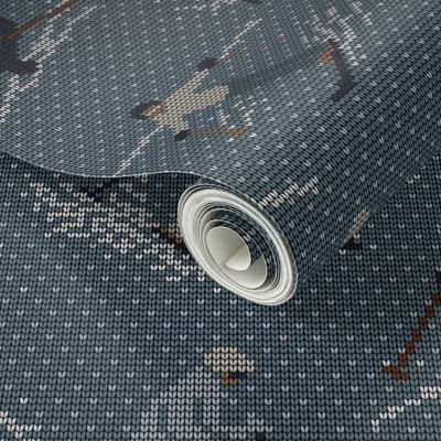 Spoonflower Peel And Stick Wallpaper Downhill Skier In The Snow With Dot Pattern On Blue Grey Medium 2' X 12' Re