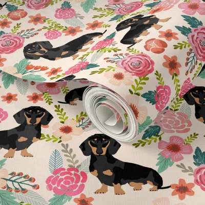 Spoonflower Peel And Stick Wallpaper Doxie Flowers Florals Dachshund Dachshunds Dog Cute Pet Dog Baby Leggings 2