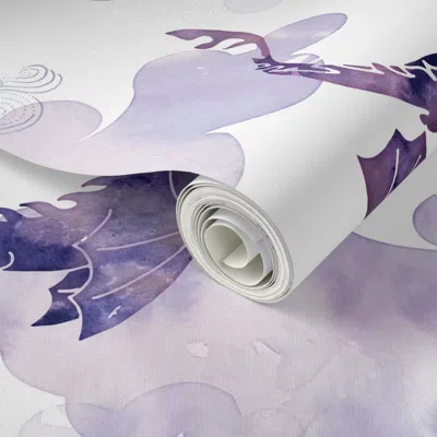Spoonflower Peel And Stick Wallpaper Dragons Clouds Purple 2' X 12' Removable In Multi