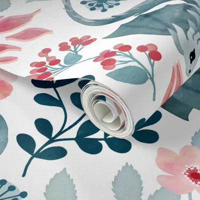Spoonflower Peel And Stick Wallpaper Dragons Pastel Floral 2' X 12' Removable