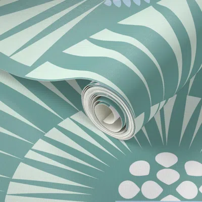 Spoonflower Peel And Stick Wallpaper Dreamy Boho Garden-art Deco-floral-soft Lagoon Green Cornflower Blue-medium