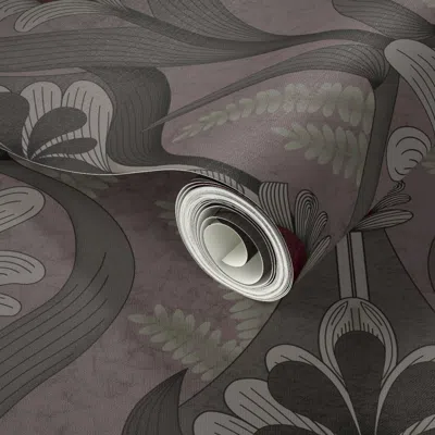 Spoonflower Peel And Stick Wallpaper Dusty Lavender Taupe Wine Red Art Deco Floral Medallion Flower Fan Branches