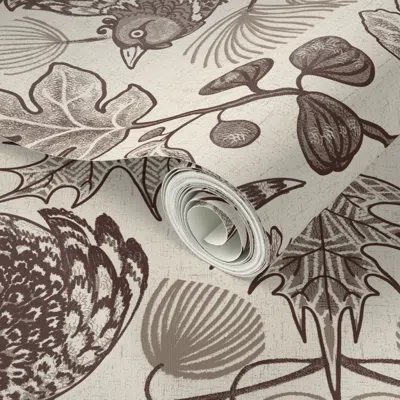Spoonflower Peel And Stick Wallpaper East Fork Fig And Pheasant In Molasses And Morel On Panna Cotta 2' X 12' Re