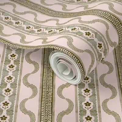 Spoonflower Peel And Stick Wallpaper East Fork Ribbon Citron And Slipper 2' X 12' Removable