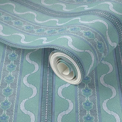 Spoonflower Peel And Stick Wallpaper East Fork Ribbon Fjord And Blue 2' X 12' Removable