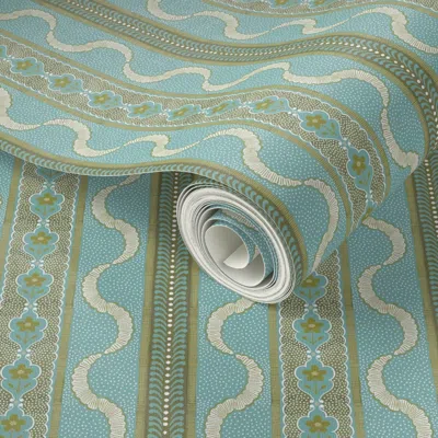 Spoonflower Peel And Stick Wallpaper East Fork Ribbon Fjord And Pear 2' X 12' Removable