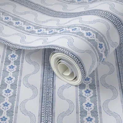 Spoonflower Peel And Stick Wallpaper East Fork Ribbon Illume And Bluebell 2' X 12' Removable