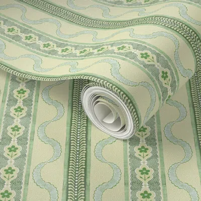 Spoonflower Peel And Stick Wallpaper East Fork Ribbon Pear And Spring Green 2' X 12' Removable