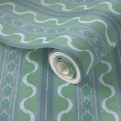 Spoonflower Peel And Stick Wallpaper East Fork Ribbon Pine And Blue 2' X 12' Removable