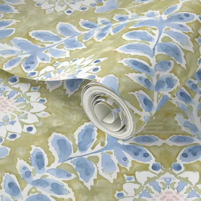 Spoonflower Peel And Stick Wallpaper Easton Vine On Green Gold 2' X 12' Removable