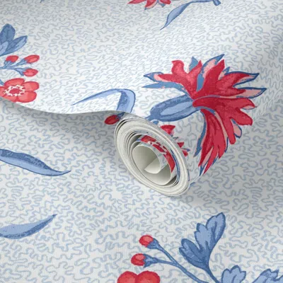 Spoonflower Peel And Stick Wallpaper Edwina Floral Toss Americana On White 2' X 12' Removable