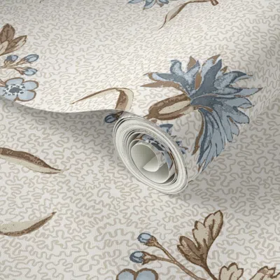 Spoonflower Peel And Stick Wallpaper Edwina Floral Toss Brown Quiet Blues And Tan Copy 2' X 12' Removable