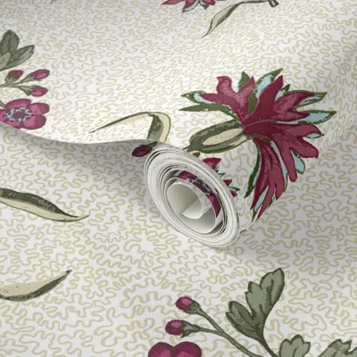Spoonflower Peel And Stick Wallpaper Edwina Floral Toss Crimson Tan 2' X 12' Removable