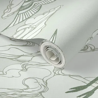 Spoonflower Peel And Stick Wallpaper Egrets Light Green Large 2' X 12' Removable