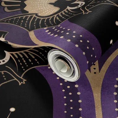 Spoonflower Peel And Stick Wallpaper Elegant Art Deco Bats And Flowers -royal Purple Gold Black And Pink -jumbo 