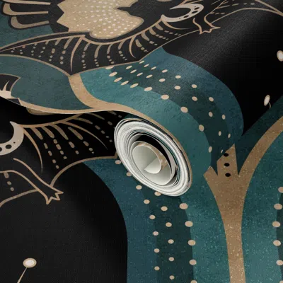 Spoonflower Peel And Stick Wallpaper Elegant Art Deco Bats And Flowers -teal Gold Black And Pink -jumbo 2' X 12' In Multi