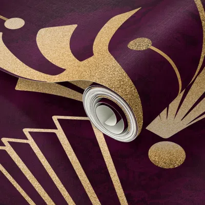 Spoonflower Peel And Stick Wallpaper Elegant Art Deco Burgundy Red And Gold Smaller Scale 2' X 12' Removable