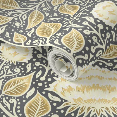 Spoonflower Peel And Stick Wallpaper Elegant Vintage Gardens Anthracite Large 2' X 12' Removable