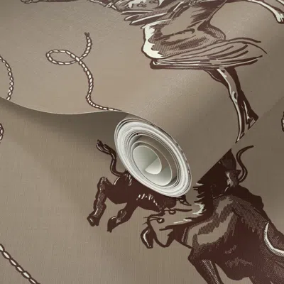 Spoonflower Peel And Stick Wallpaper Ellensburg Rodeo 1928 Tobacco Linen 2' X 12' Removable