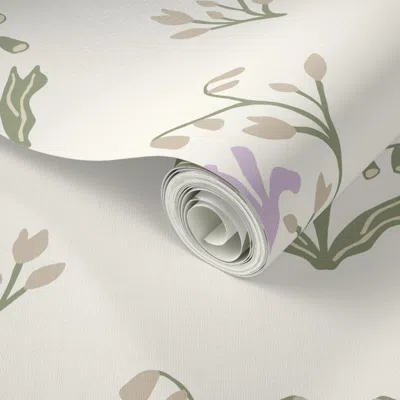Spoonflower Peel And Stick Wallpaper Elodie Floral Meadow Large Purple And Green 2' X 12' Removable