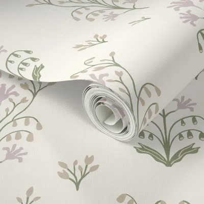 Spoonflower Peel And Stick Wallpaper Elodie Floral Meadow Mauve And Green 2' X 12' Removable