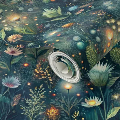 Spoonflower Peel And Stick Wallpaper Enchanted Floral Meadow With Glowing Lights 2' X 12' Removable