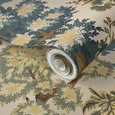 Spoonflower Peel And Stick Wallpaper Enchanting Eden- Verdure Garden Tapestry- Ivory Beige- Large  Removable