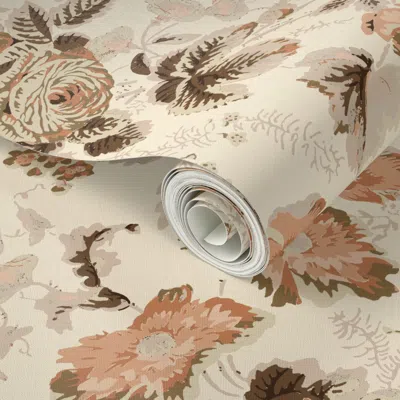 Spoonflower Peel And Stick Wallpaper English Chintz Peach And Brown  Removable