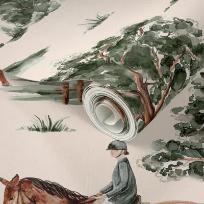 Spoonflower Peel And Stick Wallpaper Equestrian Countryside 2' X 12' Removable