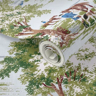 Spoonflower Peel And Stick Wallpaper Equestrian Hunt Scene Blue 2' X 12' Removable