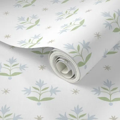 Spoonflower Peel And Stick Wallpaper Erin Thistle Stars Blues On White 2' X 12' Removable