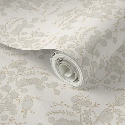 Spoonflower Peel And Stick Wallpaper Eucalyptus Vines Aand Birds Cream 2' X 12' Removable