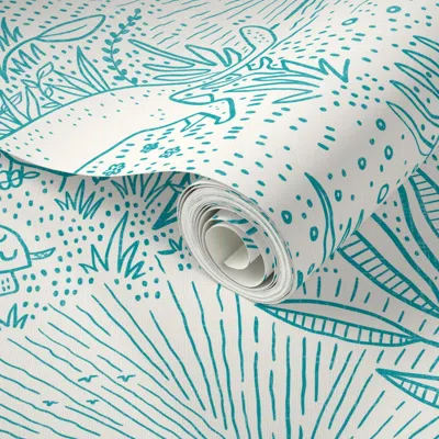 Spoonflower Peel And Stick Wallpaper Everglades Toile -ocean Blue 2' X 12' Removable