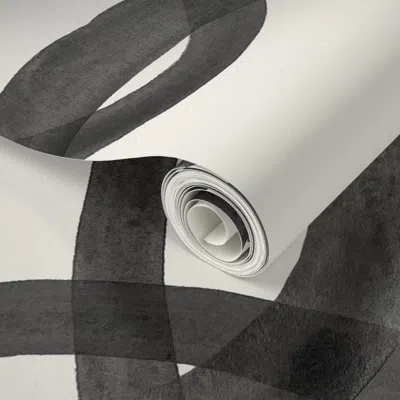 Spoonflower Peel And Stick Wallpaper Extra Large Circles Half Drop Black On Cream 4 2' X 12' Removable