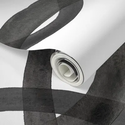 Spoonflower Peel And Stick Wallpaper Extra Large Circles Half Drop Black On White 2' X 12' Removable
