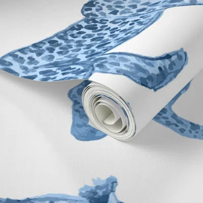 Spoonflower Peel And Stick Wallpaper Extra Large Leopard Parade Black And Santorini Blue 2' X 12' Removable