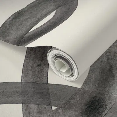 Spoonflower Peel And Stick Wallpaper Extra Large Painted Circles Soft Black On Cream 2' X 12' Removable