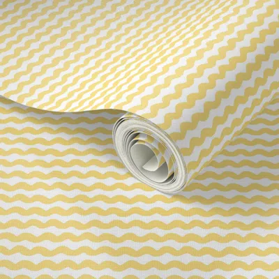 Spoonflower Peel And Stick Wallpaper Extra Small Wavy Stripe Horizontal Yellow And White Popcorn Yellow  Removab