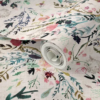 Spoonflower Peel And Stick Wallpaper Fable Floral (blush) Med 2' X 12' Removable In Multi