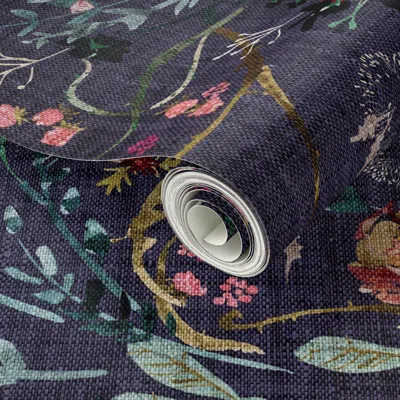 Spoonflower Peel And Stick Wallpaper Fable Floral (grape) Jumbo 2' X 12' Removable