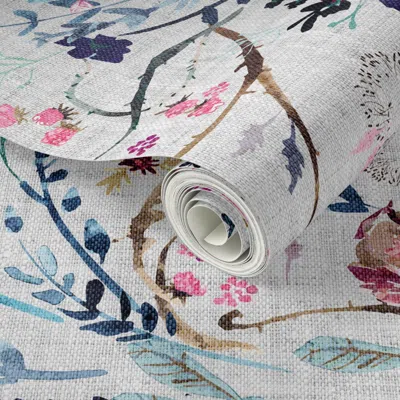 Spoonflower Peel And Stick Wallpaper Fable Floral (grey) Jumbo 2' X 12' Removable