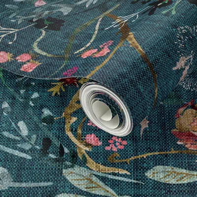 Spoonflower Peel And Stick Wallpaper Fable Floral (teal) Jumbo 2' X 12' Removable In Multi