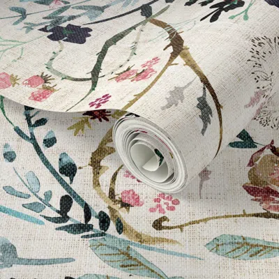 Spoonflower Peel And Stick Wallpaper Fable Floral (vintage Cream) Jumbo 2' X 12' Removable
