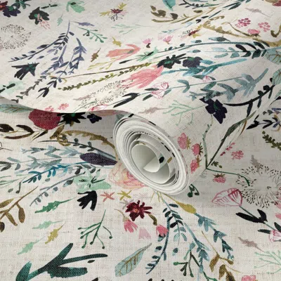 Spoonflower Peel And Stick Wallpaper Fable Floral (vintage Cream) Med 2' X 12' Removable In Multi